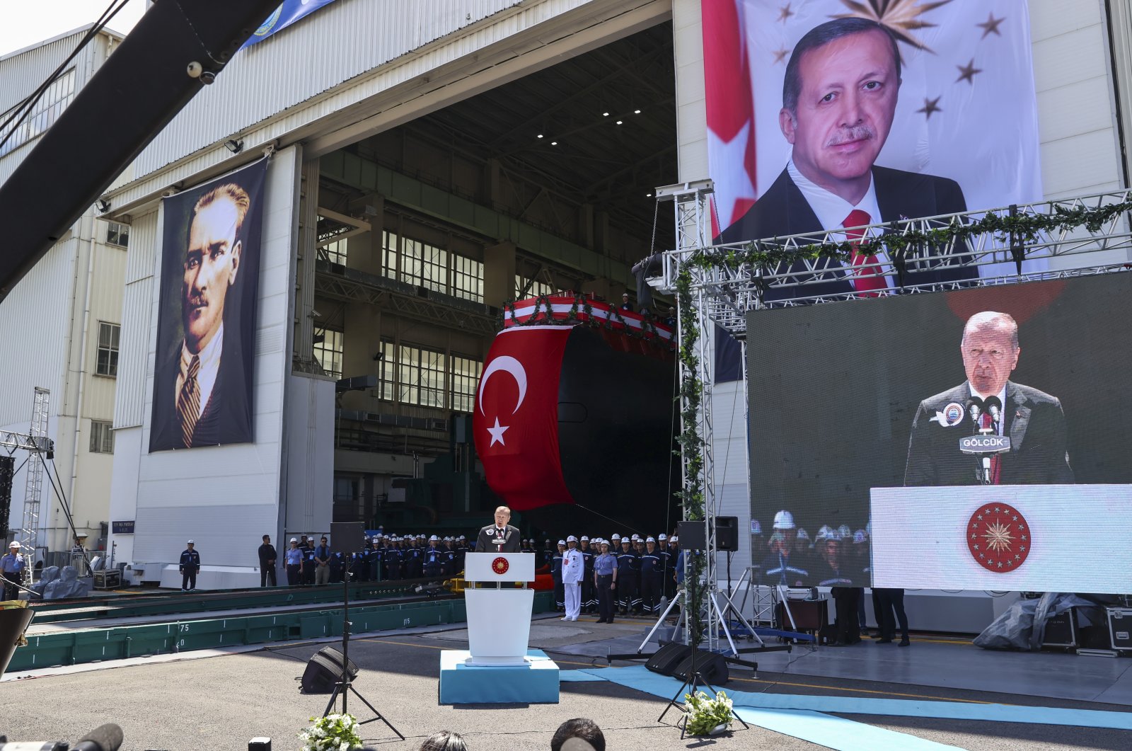 President Recep Tayyip Erdoğan speaks at the ceremony for domestically made submarines in Kocaeli, Turkey, May 23, 2022. (AA Photo)