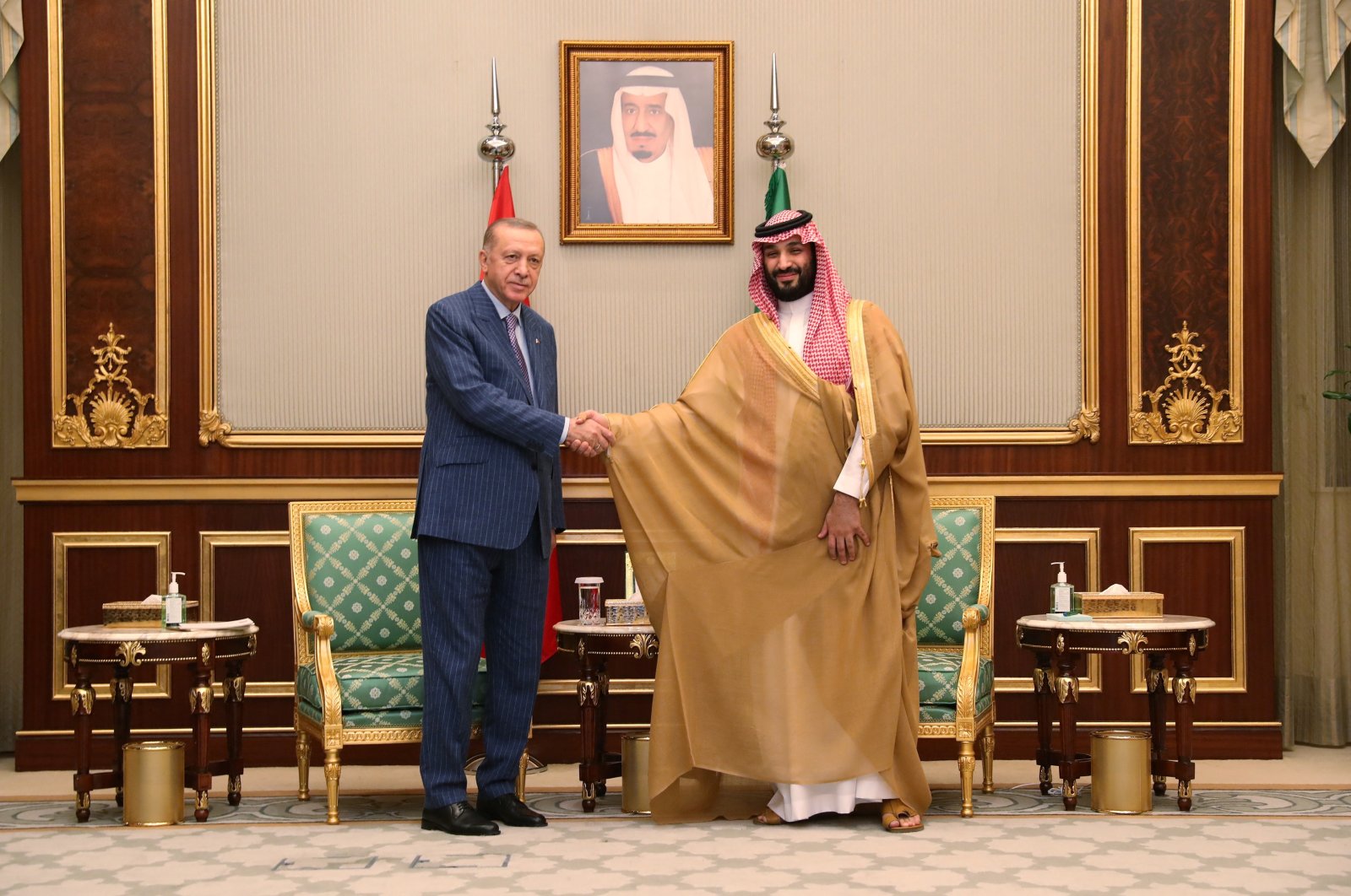 President Recep Tayyip Erdoğan meets with Saudi Crown Prince Mohammed bin Salman in Jeddah, Saudi Arabia, April 28, 2022. (Reuters Photo)