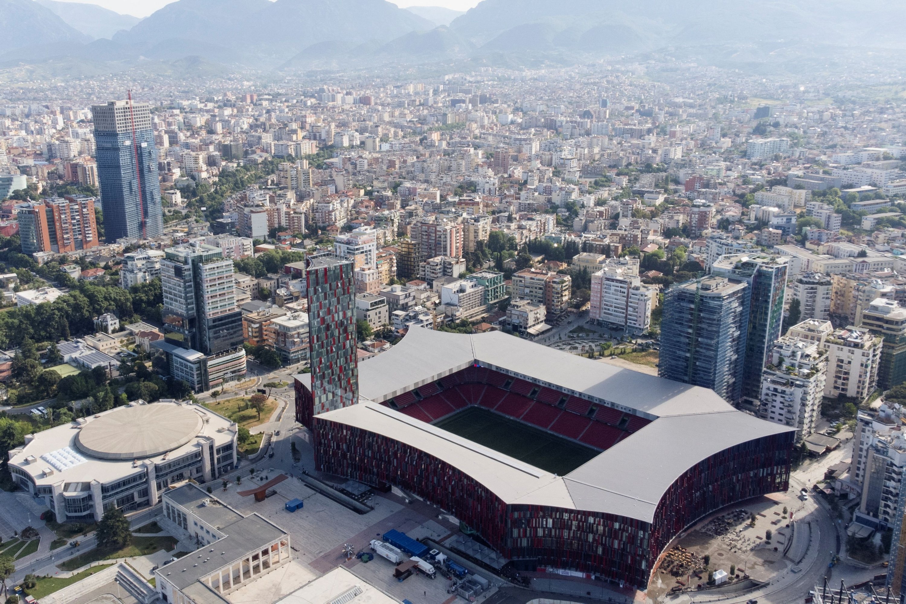 An aerial view of Air Albania stadium which will host the first-ever Europa Conference League final between Roma and Feyenoord, Tirana, Albania, May 22, 2022. (Reuters Photo)