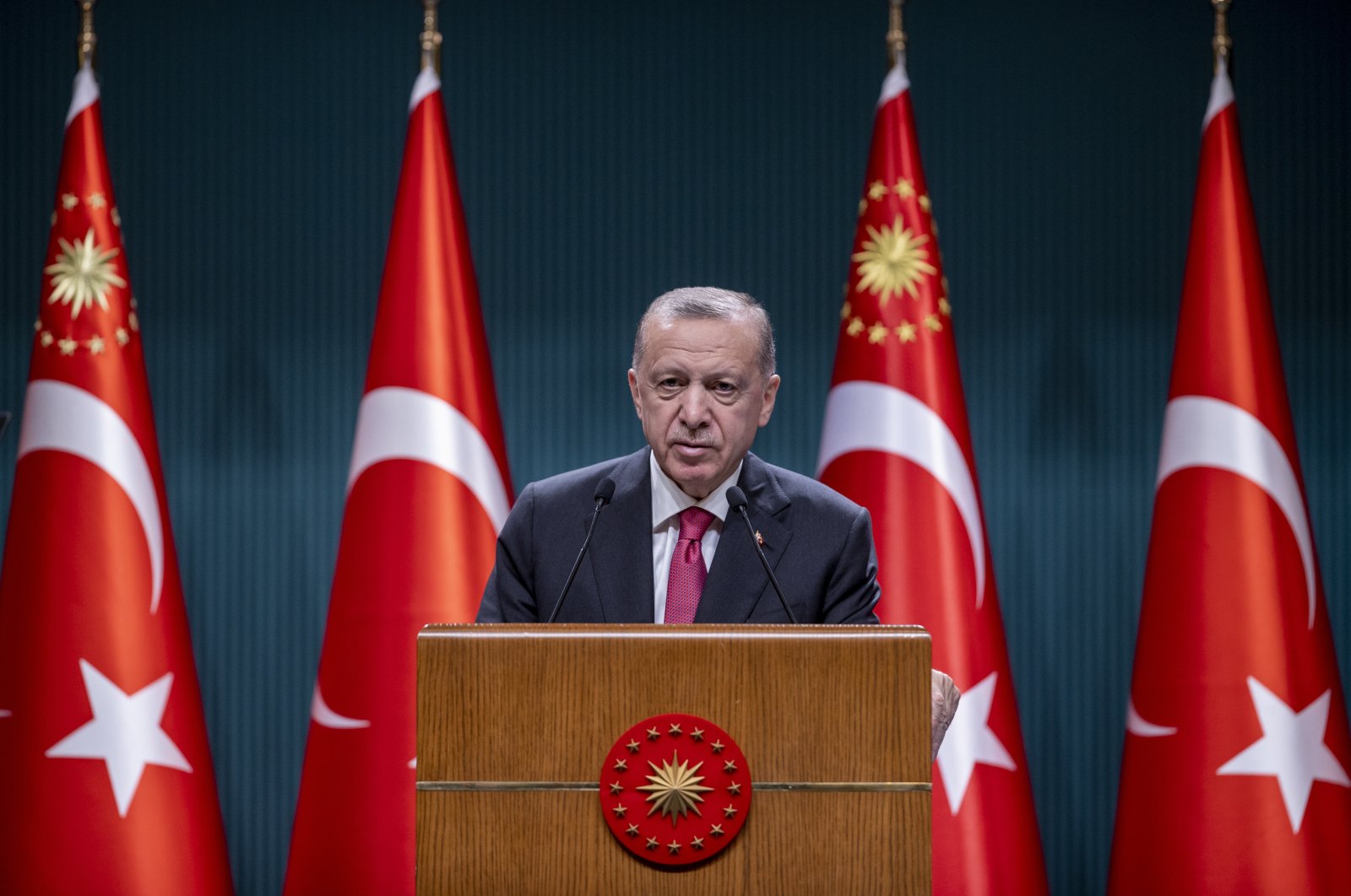 President Recep Tayyip Erdoğan speaks during a press meeting in the capital Ankara, Turkey, May 23, 2022. (AA Photo)