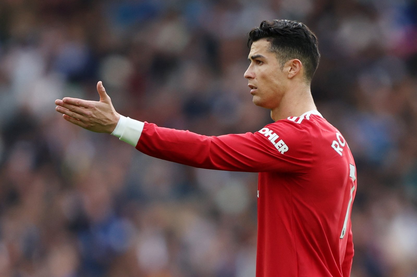 Man Utd&#039;s Cristiano Ronaldo reacts during a Premier League match against Brighton &amp; Hove Albion, Brighton, England, May 7, 2022. (Reuters Photo)