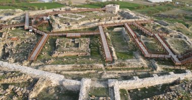An aerial view shows the 2,900-year-old Urartian-era Altıntepe Castle, in Erzincan, Turkey, May 24, 2022. (AA Photo)