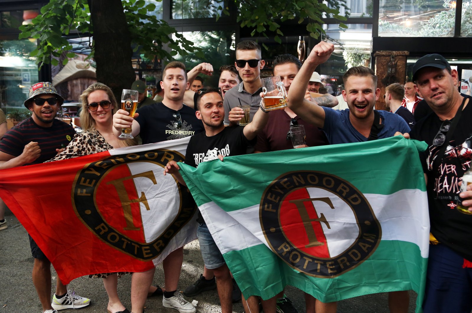 Feyenoord fans gather ahead of the Europa Conference League final against AS Roma in Tirana, Albania, May 24, 2022. (EPA Photo)