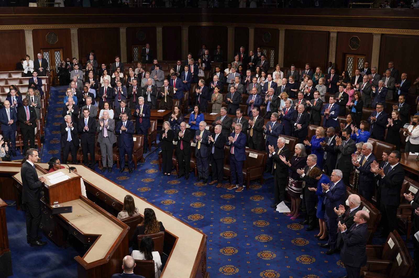 U.S. House and Senate members stand and applaud Greek Prime Minister Kyriakos Mitsotakis during a speech in Washington, D.C., U.S., May 17, 2022. (AP Photo)