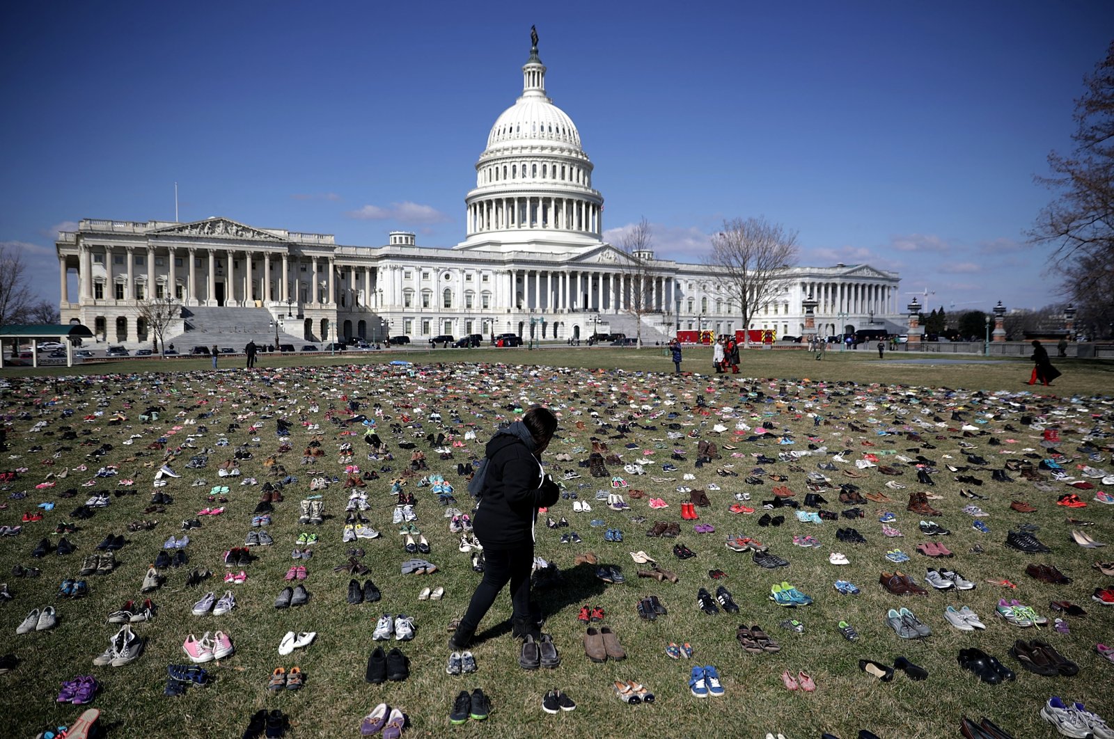 Some seven thousand pairs of shoes representing the children killed by gun violence since the mass shooting at Sandy Hook Elementary School in 2012 are seen in Washington, D.C., U.S., March 13, 2018. (AFP Photo)