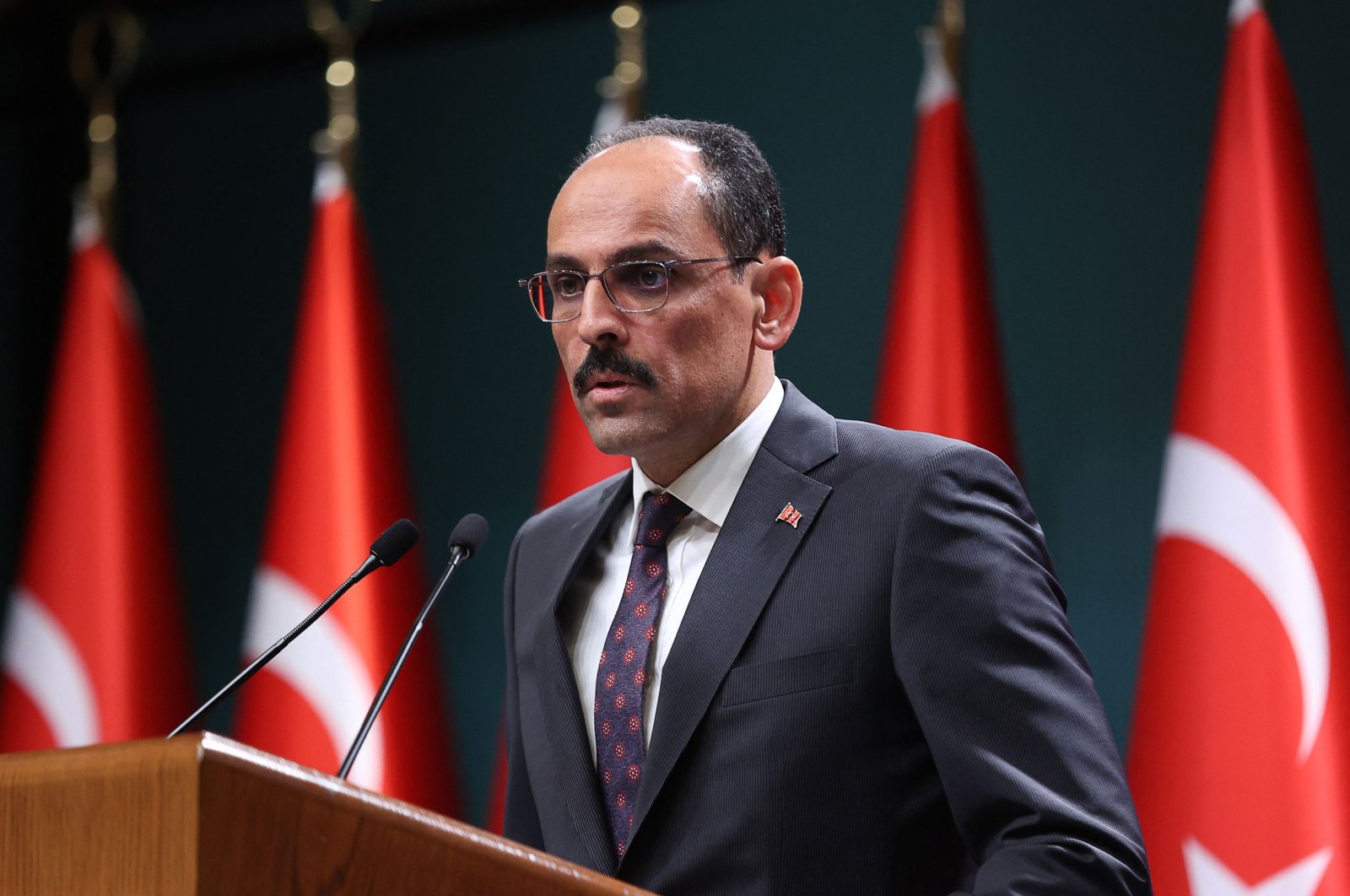 Turkish Presidential spokesperson Ibrahim Kalin gives a press conference following talks with Sweden and Finland over their bids to join NATO at the Presidential Complex in Ankara, Turkey, May 25, 2022. (AFP Photo)