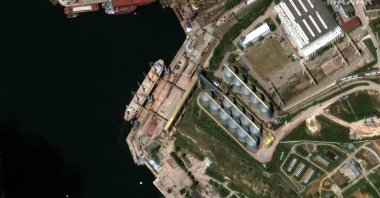 A satellite image shows an overview of a bulk carrier ship loading grain at the Ukrainian Black Sea port of Sevastopol, Ukraine, May 19, 2022. (Reuters Photo)