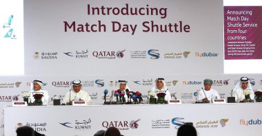 Qatari Tourism Minister and Qatar Airways CEO Akbar al-Baker (3rd L) gives a press conference, Doha, Qatar, May 26, 2022. (AFP Photo)