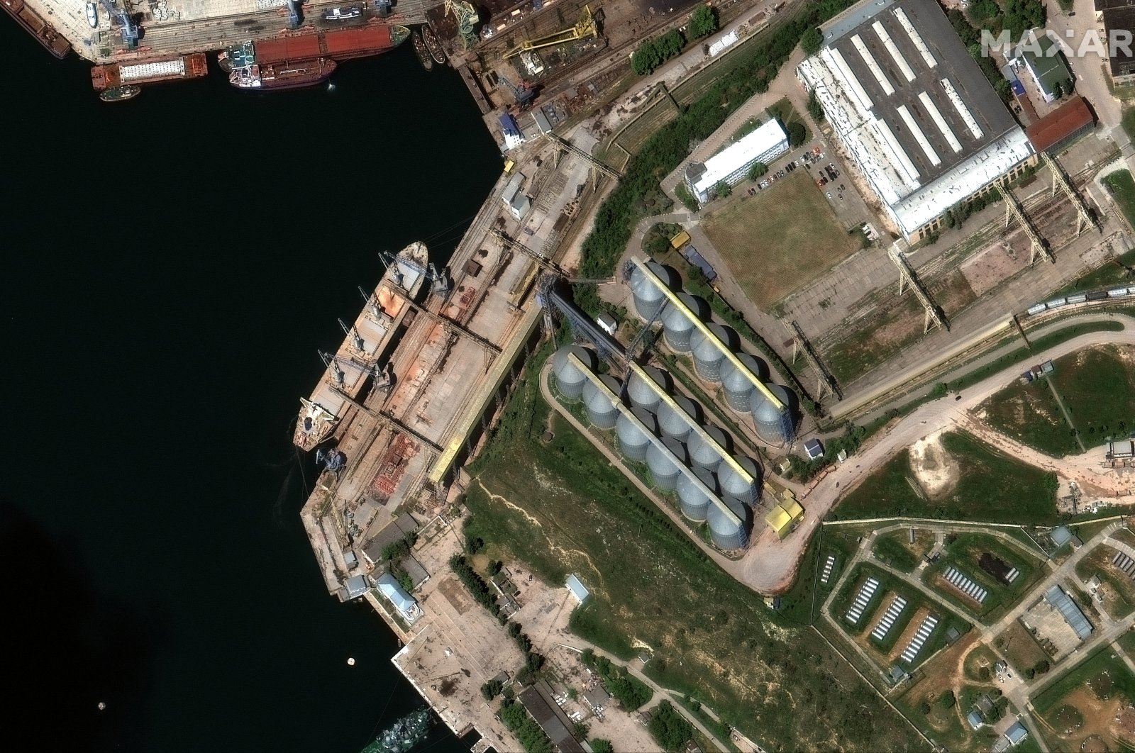 A satellite image shows an overview of a bulk carrier ship loading grain at the Ukrainian Black Sea port of Sevastopol, Ukraine, May 19, 2022. (Reuters Photo)