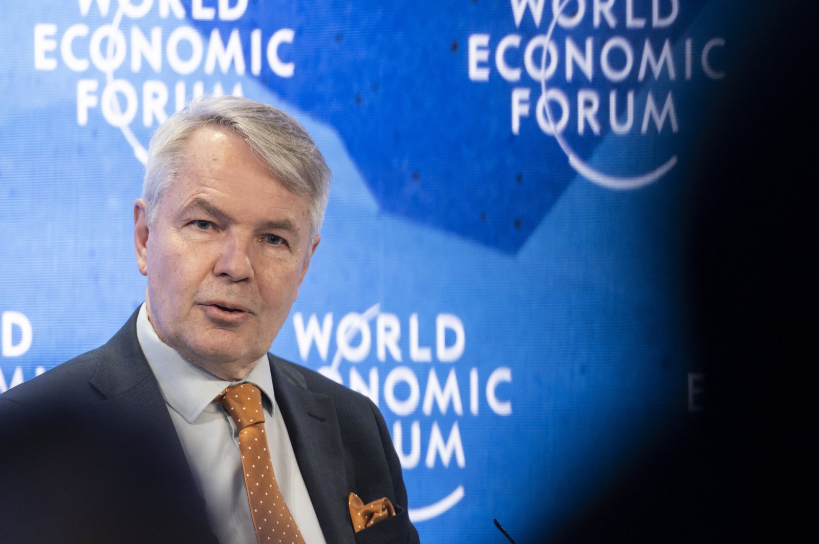 Pekka Haavisto, minister for foreign affairs of Finland, addresses a panel session during the 51st annual meeting of the World Economic Forum (WEF), Davos, Switzerland, May 24, 2022. (EPA Photo)