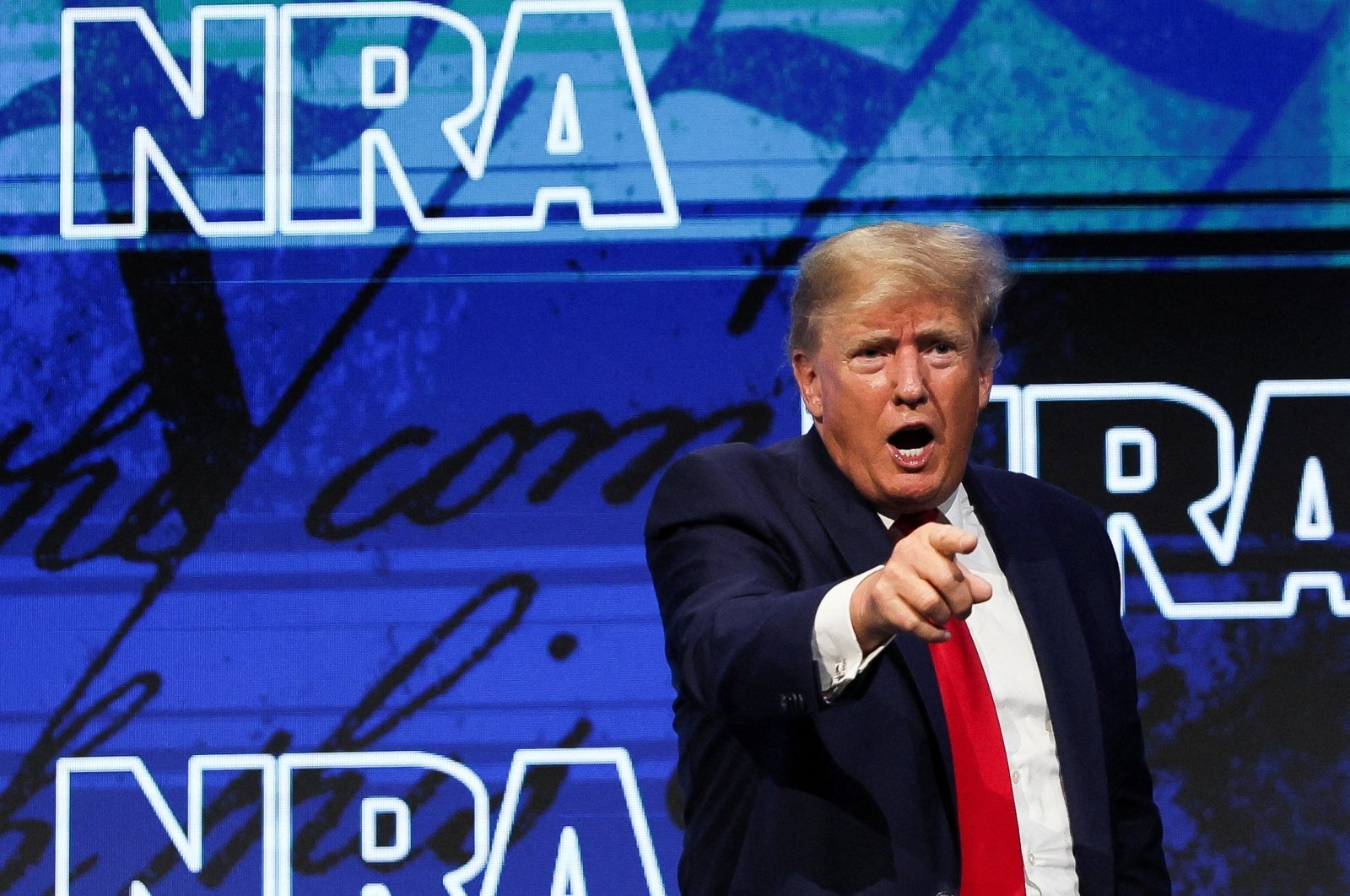 Former U.S. President Donald Trump gestures during the National Rifle Association (NRA) annual convention in Houston, Texas, U.S. May 27, 2022. (Reuters Photo)