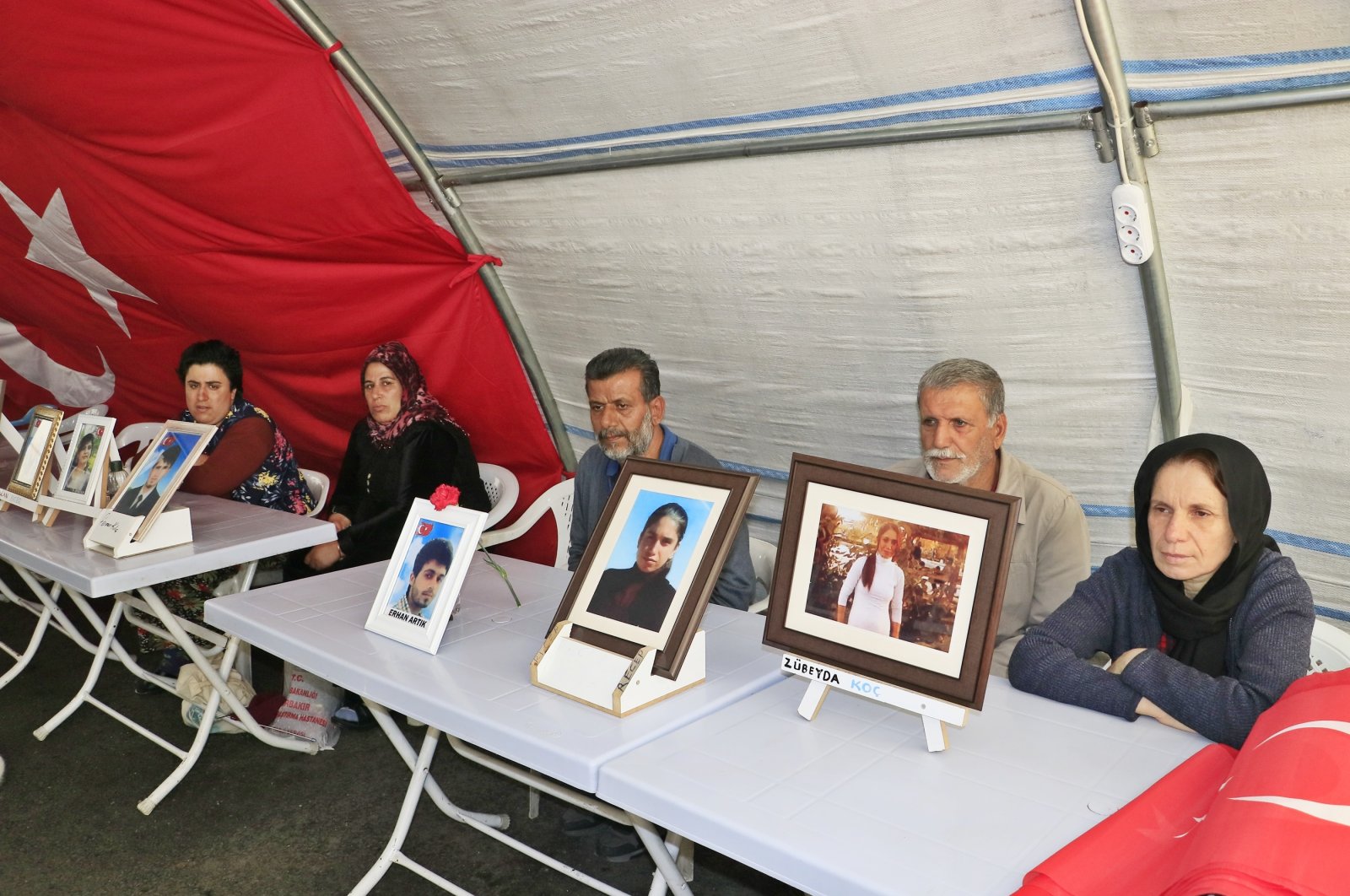 Since Sept. 3, 2019, families whose children have been abducted or forcibly recruited by the PKK terror group have been camping outside the Diyarbakır offices of the Peoples&#039; Democratic Party (HDP), a party the Turkish government said has links to the PKK, Turkey, May 28, 2022. (DHA Photo)