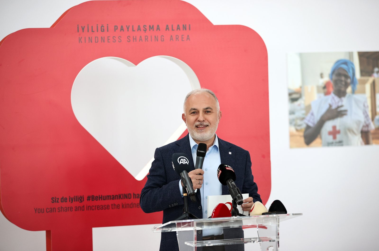 Turkish Red Crescent President Kerem Kınık speaks at an exhibition at Istanbul Airport, Turkey, May 7, 2022. (AA File Photo)