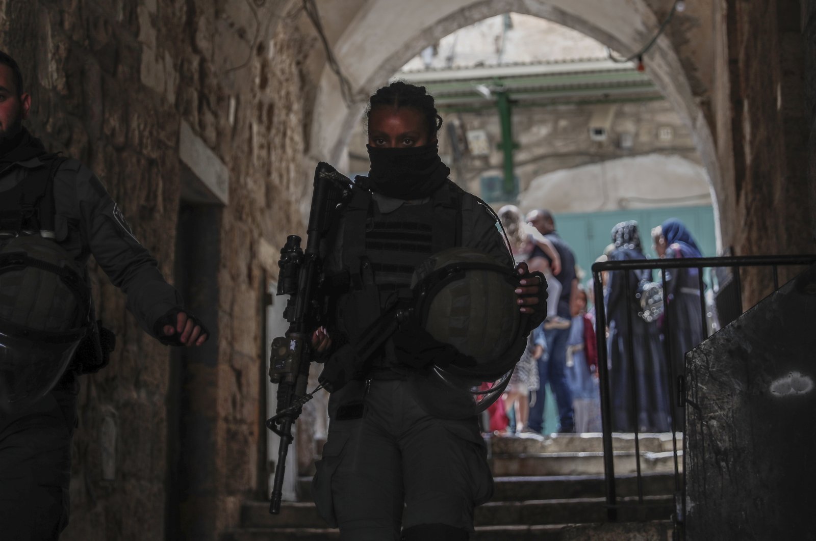 Israeli police block Muslims from the entrance to the Al-Aqsa Mosque compound in the Old City, East Jerusalem, occupied Palestine, May 5, 2022. (EPA File Photo)