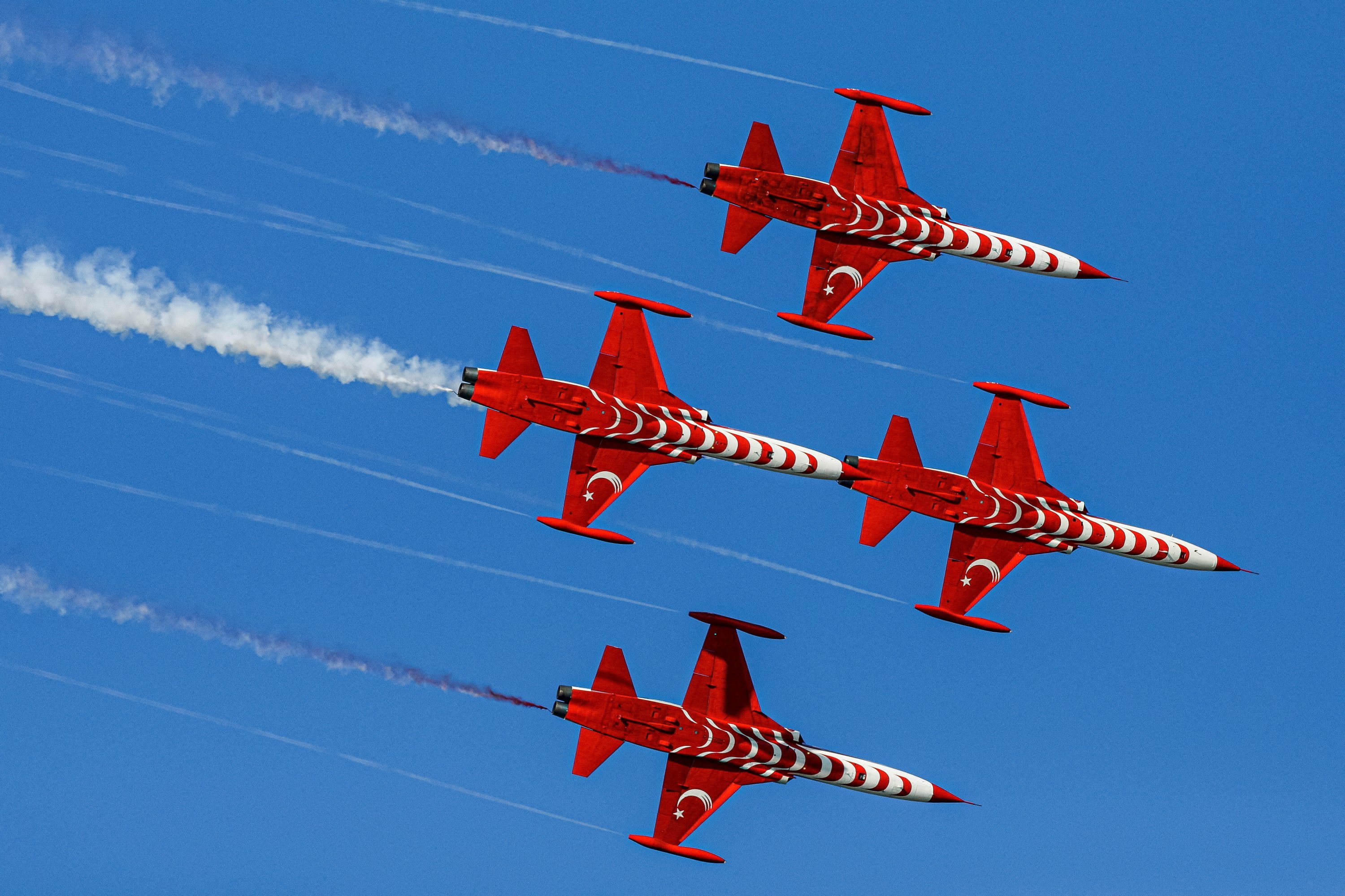 The aerobatic team Turkish Stars performs during a demonstration flight at the Teknofest aerospace and technology festival in Baku, Azerbaijan, May 27, 2022. (Reuters Photo)