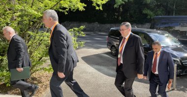 Members of the &quot;Small Group&quot; responsible for the writing of the constitution, consisting of 15 representatives each from the Bashar Assad regime, nongovernmental organizations and the Syrian opposition, meet at a hotel in Geneva, Switzerland, May 30, 2022. (AA Photo)