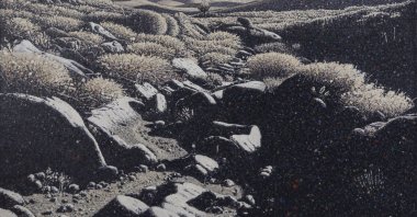 A work by Mahmut Celayir from “Tracing the Shadow,” acrylic on canvas, 2006, 150 by 200 centimeters.  (Courtesy of Istanbul Concept Gallery)