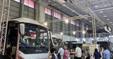 The Otokar booth at the Busworld Turkey fair in Istanbul, Turkey, May 26, 2022. (AA Photo)