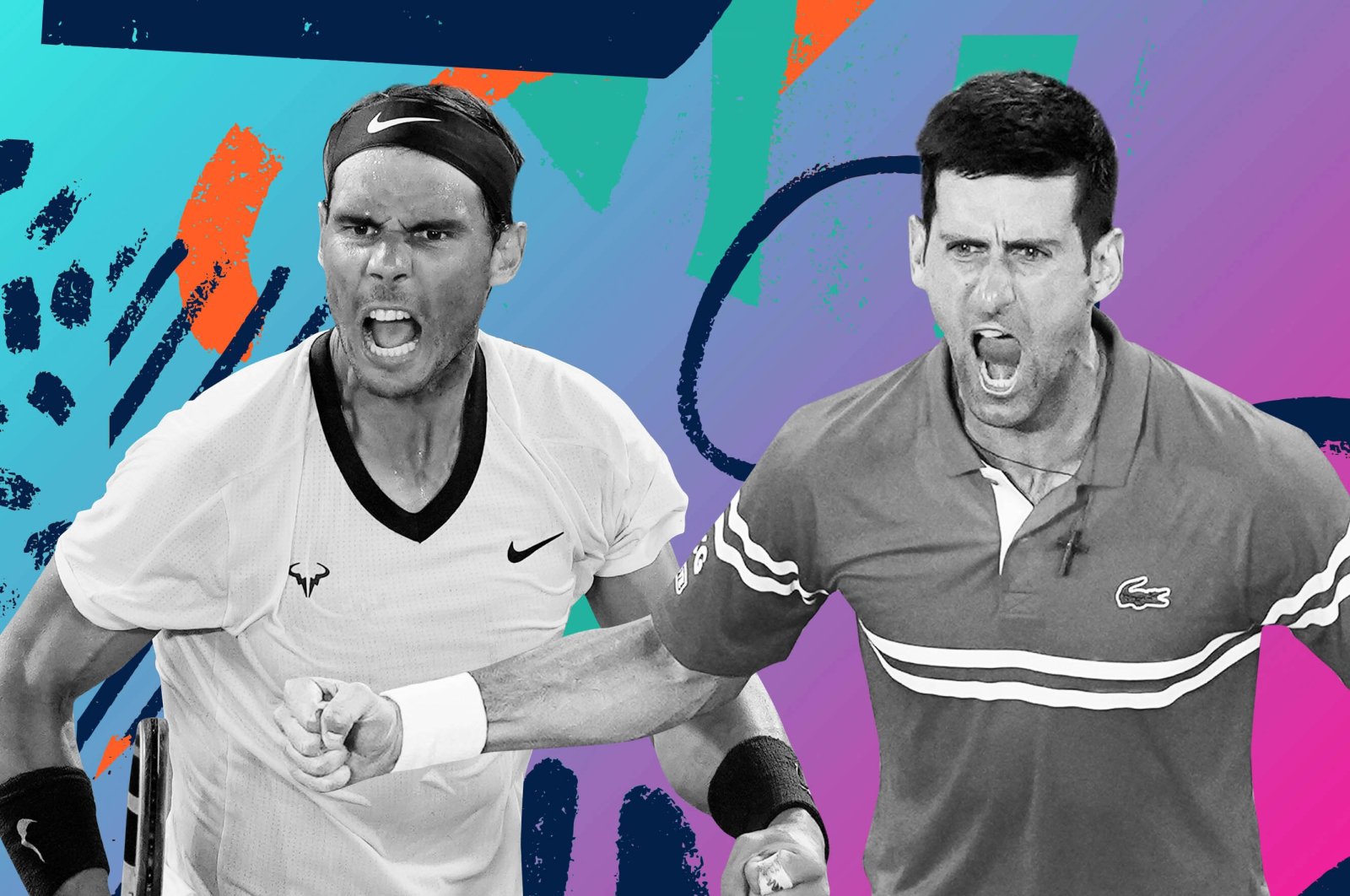 This photo illustration shows Rafa Nadal (L) and Novak Djokovic. (Illustration by Büşra Öztürk)