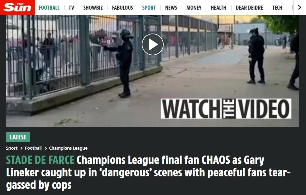 A screenshot from the website of The Sun shows the daily dubbing the Stade de France the “Stade de Farce,