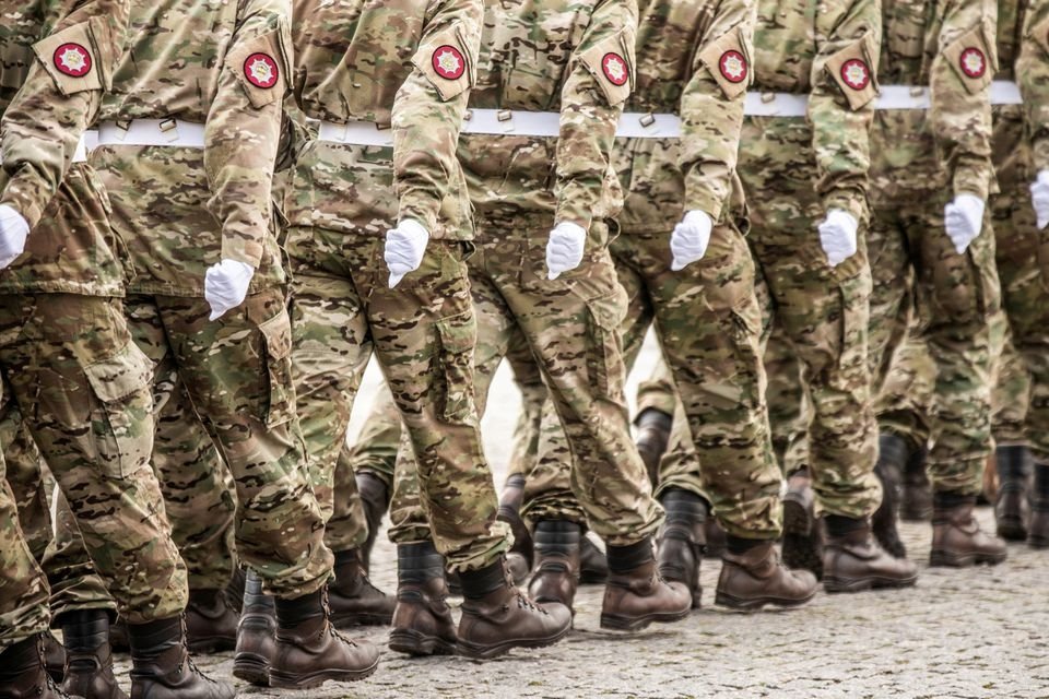 Soldiers march during a celebration of the United Nations 75th anniversary at Kastellet, Copenhagen, Denmark, Oct. 24, 2020. (Reuters Photo)