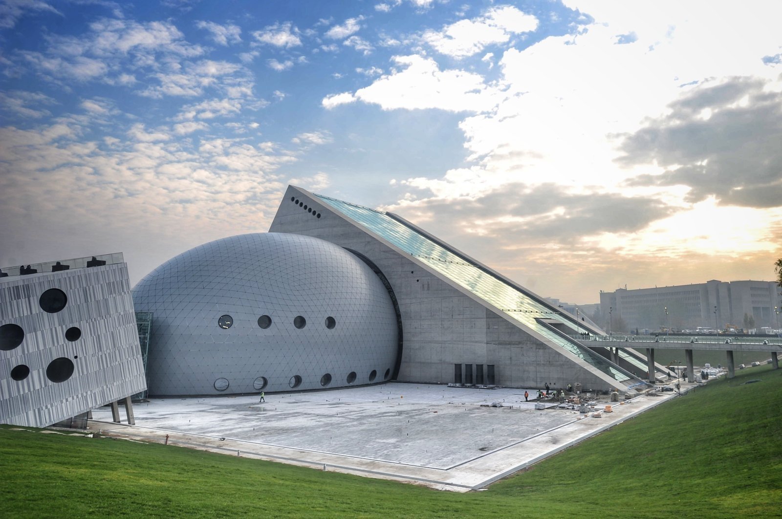 A view of the exterior of the Presidential Symphony Orchestra Concert Hall in Ankara.