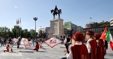 The Florence flag wavers (Sbandieratori Citta di Firenze) are seen in Ankara, Turkey, May 28, 2022 (AA Photo)
