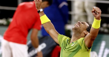 Spain's Rafael Nadal celebrates winning his quarterfinal match against Serbia's Novak Djokovic at Roland Garros, Paris, France, June 1, 2022. (Reuters Photo)