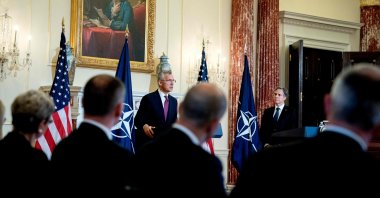 U.S. Secretary of State Antony Blinken (R) and NATO Secretary General Jens Stoltenberg hold a joint press conference in the Benjamin Franklin Room of the State Department in Washington, D.C., June 1, 2022. (Photo by Stefani Reynolds / AFP)