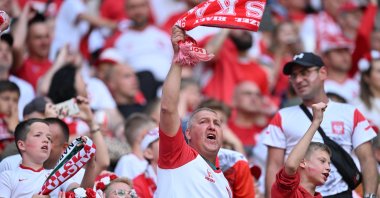 Polish supporters cheer during the UEFA Nations League soccer match between Poland and Wales at the Arena Wroclaw, in Wroclaw, southwestern Poland, 01 June 2022.  EPA/Maciej Kulczynski POLAND OUT