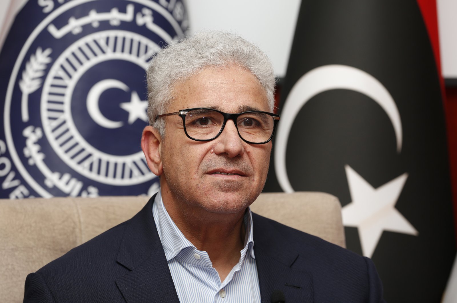 Fathi Bashagha, one of Libya’s rival prime ministers, gives an interview to The Associated Press, in Sirte, Libya, May 25, 2022. (AP Photo)