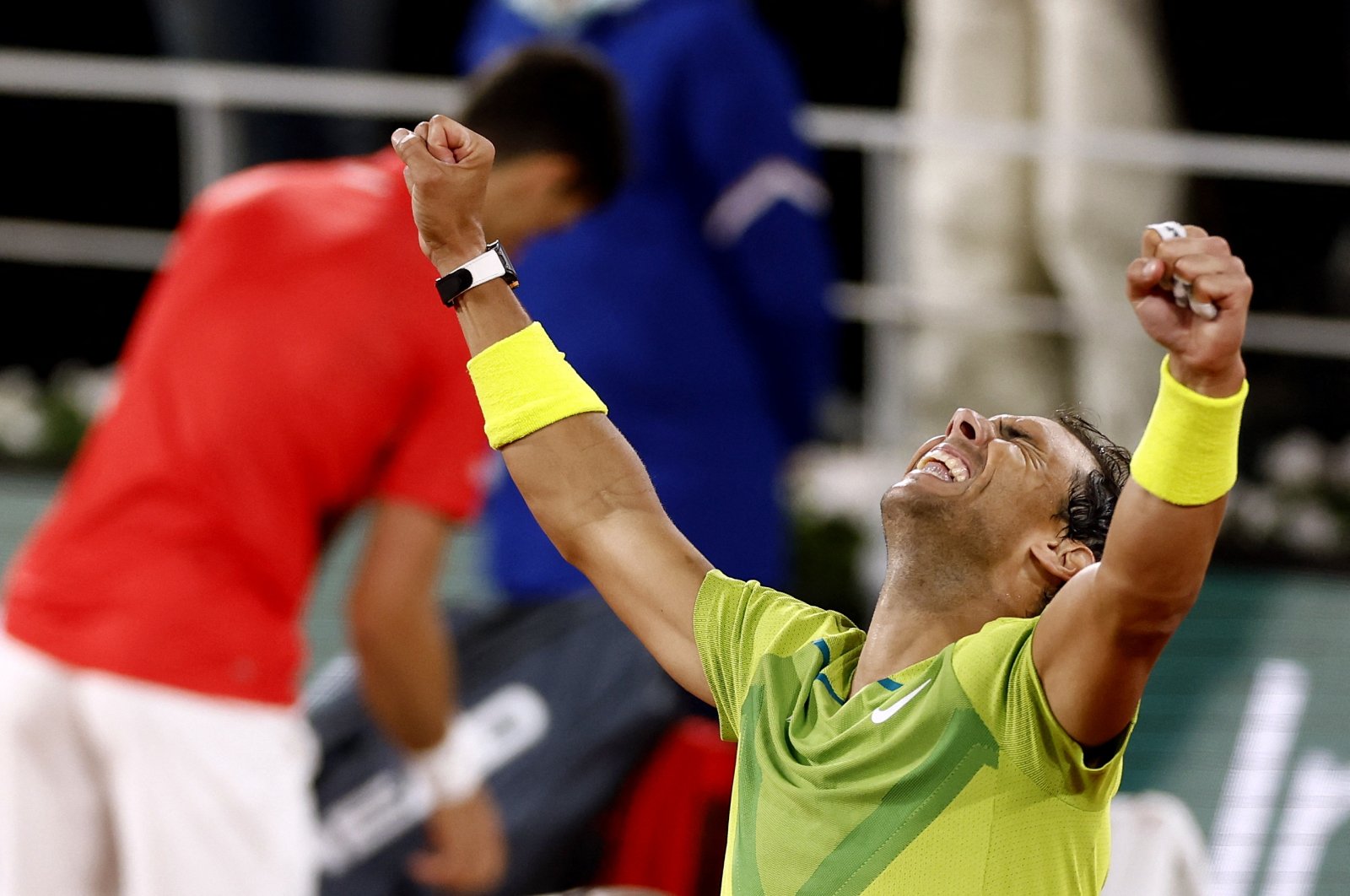 Spain&#039;s Rafael Nadal celebrates winning his quarterfinal match against Serbia&#039;s Novak Djokovic at Roland Garros, Paris, France, June 1, 2022. (Reuters Photo)