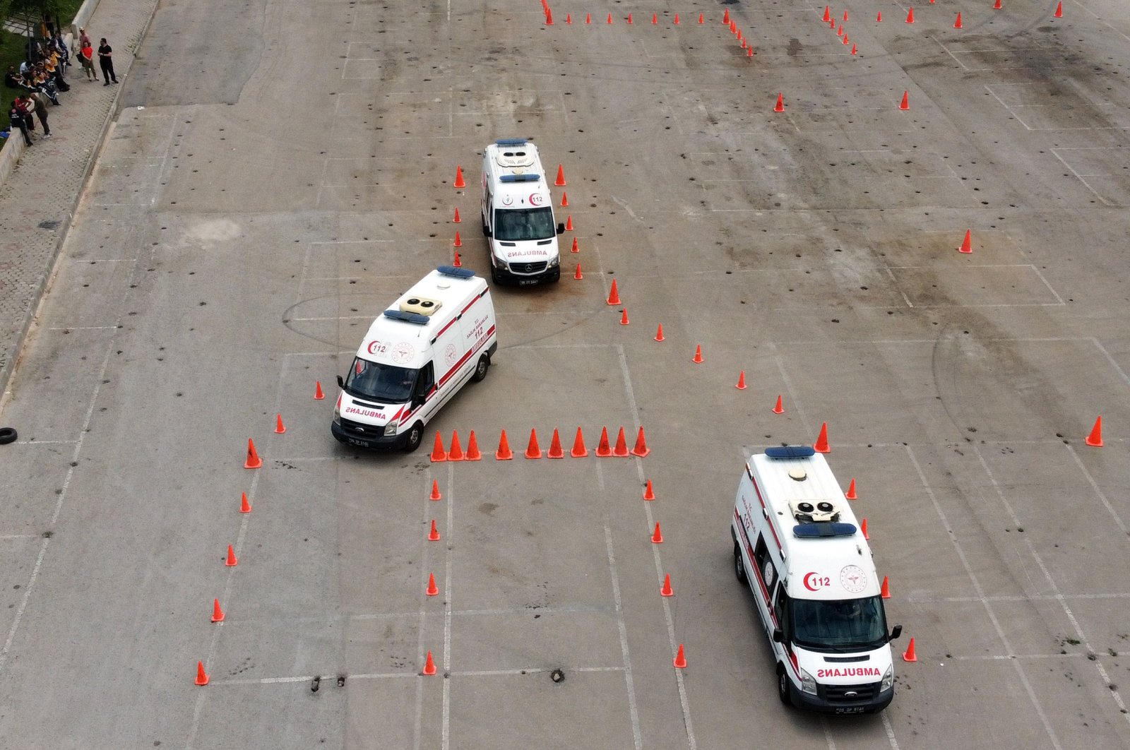 Aerial view of ambulances driving through a training course, in the capital Ankara, Turkey, June 1, 2022. (AA PHOTO)
