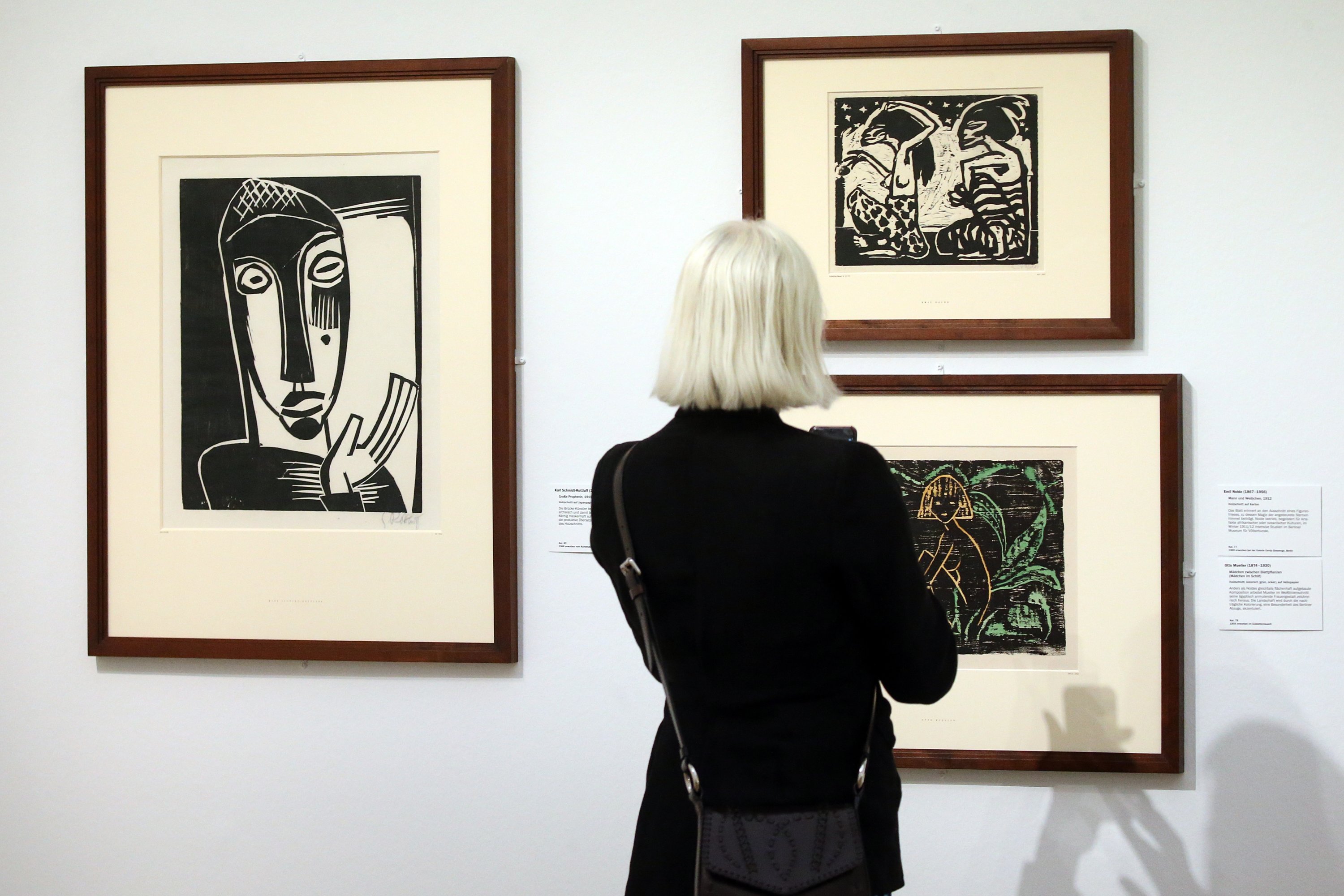 Woodcuts by artist Karl Schmidt-Rottluff from 1919 on display at the show 