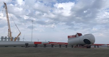 Wind turbine parts are pictured at the port of Esbjerg, Denmark, May 18, 2022. (Reuters Photo)