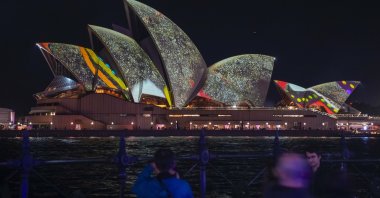 The Sydney Opera House sails are illuminated during the Vivid light show in Sydney, Australia, June 2, 2022. (AP Photo)