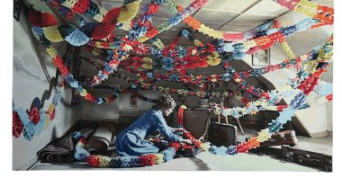 &quot;Gevierde feesten&quot; by Jenny Ymker, gobelin, 163 centimeters by 245 centimeters. 