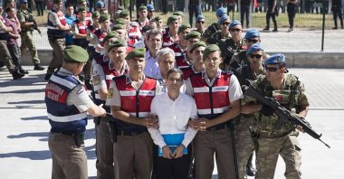 Soldiers escort defendants in the case to the courthouse, in the capital Ankara, Turkey, July 31, 2017. (AA PHOTO) 