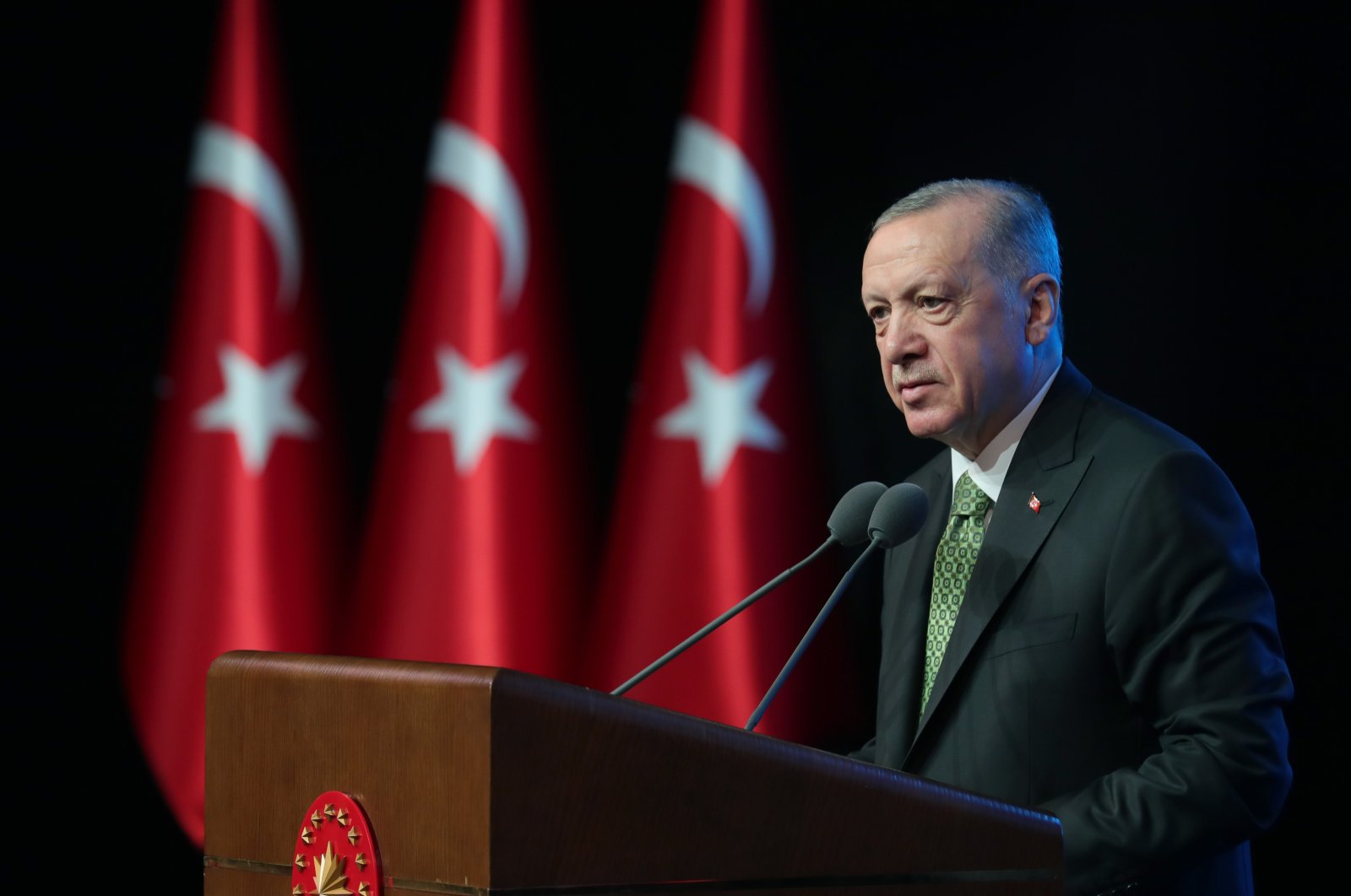 President Recep Tayyip Erdoğan speaks during a meeting in the capital Ankara, Turkey, June 2, 2022. (DHA Photo)
