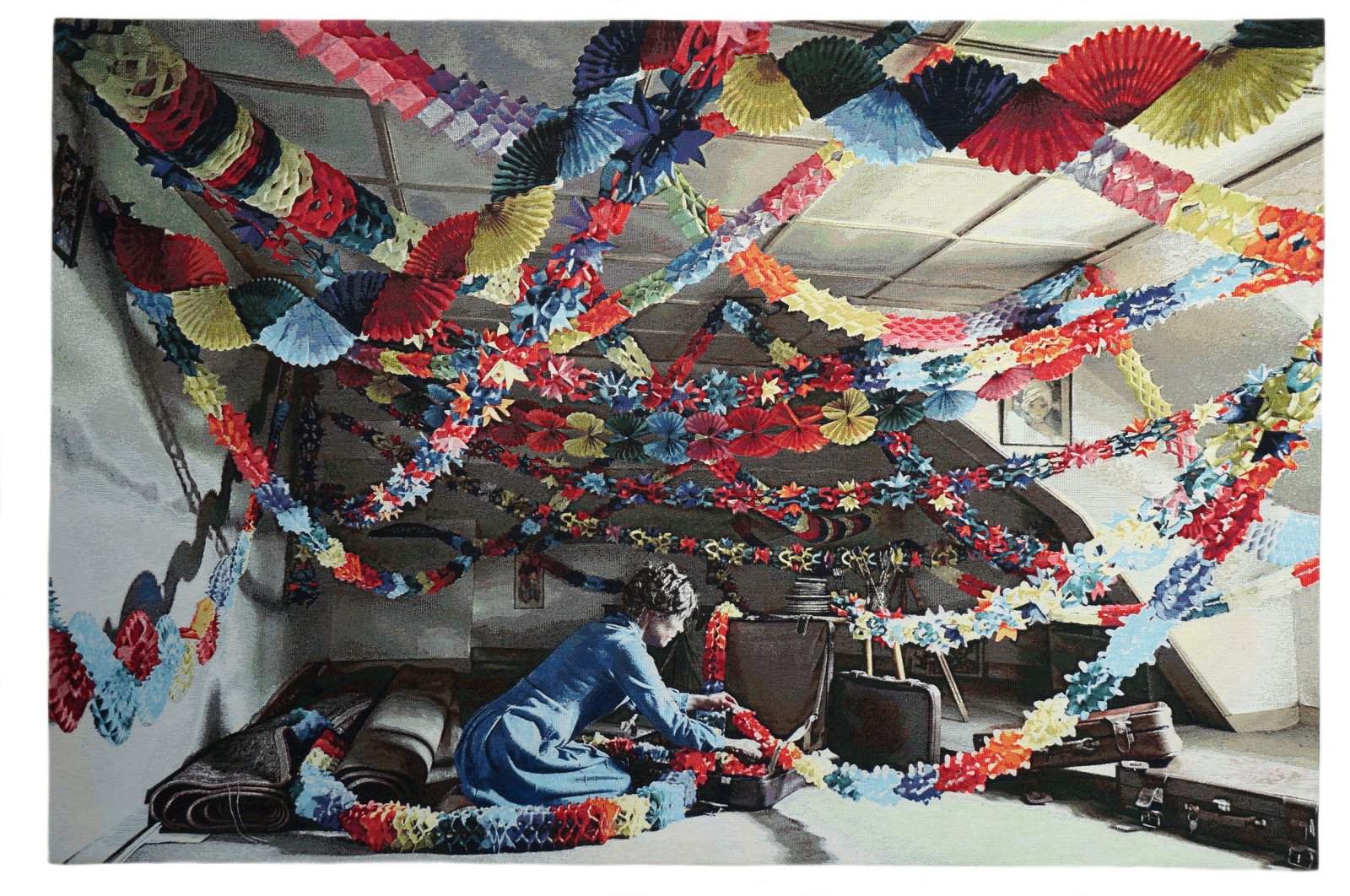 &quot;Gevierde feesten&quot; by Jenny Ymker, gobelin, 163 centimeters by 245 centimeters. 