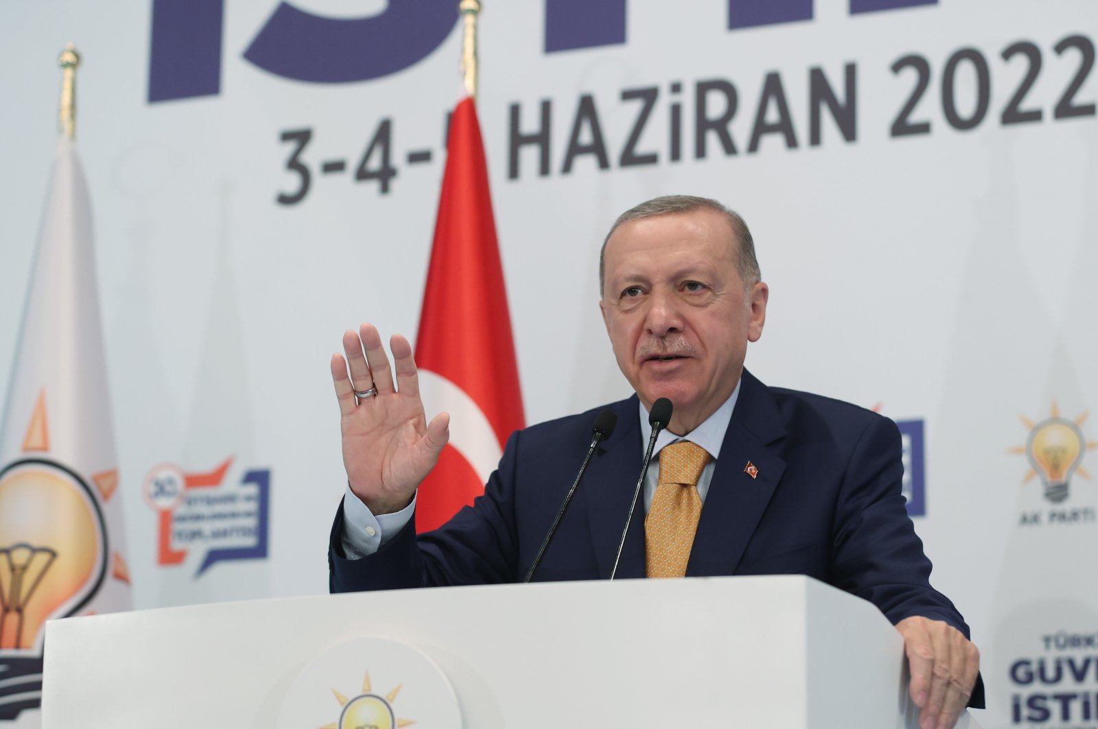 President Recep Tayyip Erdoğan speaking at the Justice and Development Party&#039;s (AK Party) 30th Consultation and Evaluation Meeting, Ankara, Turkey, June 4, 2022. (AA Photo)