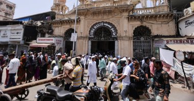Muslims exit the Juma Masjid after offering Friday prayers in Mumbai, India, May 6, 2022. (Reuters File Photo)