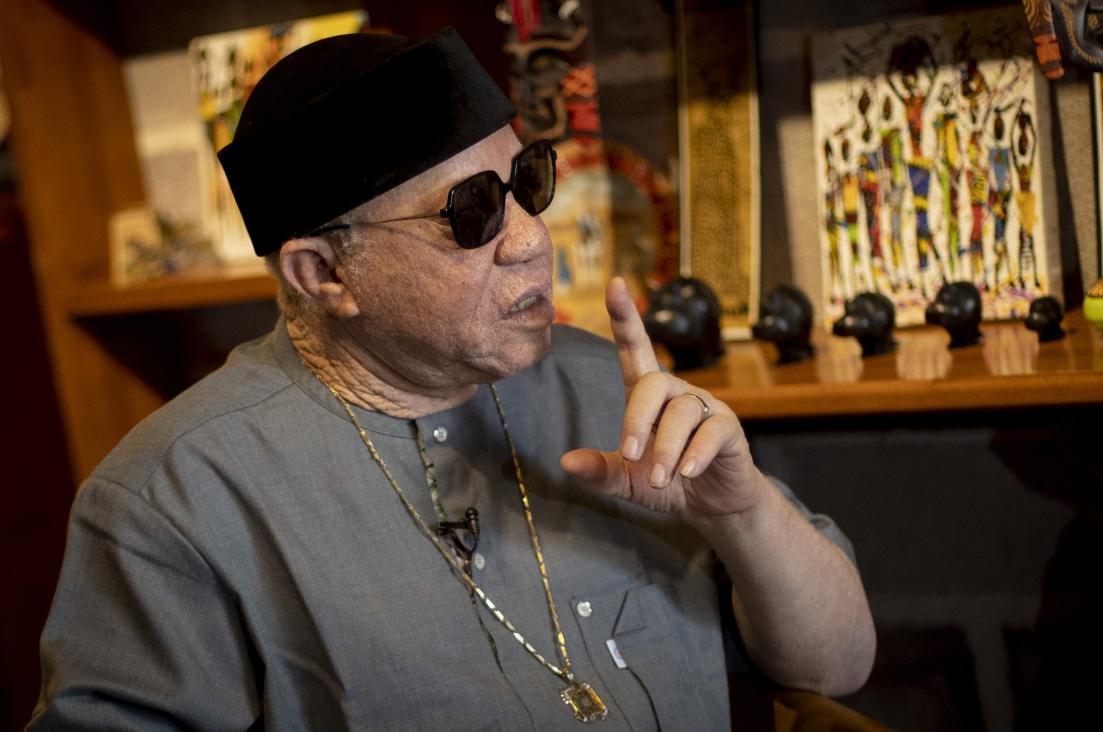 Malian singer Salif Keita is seen during an interview in the Africa House in Ankara, Turkey, June 3, 2022. (AA Photo)