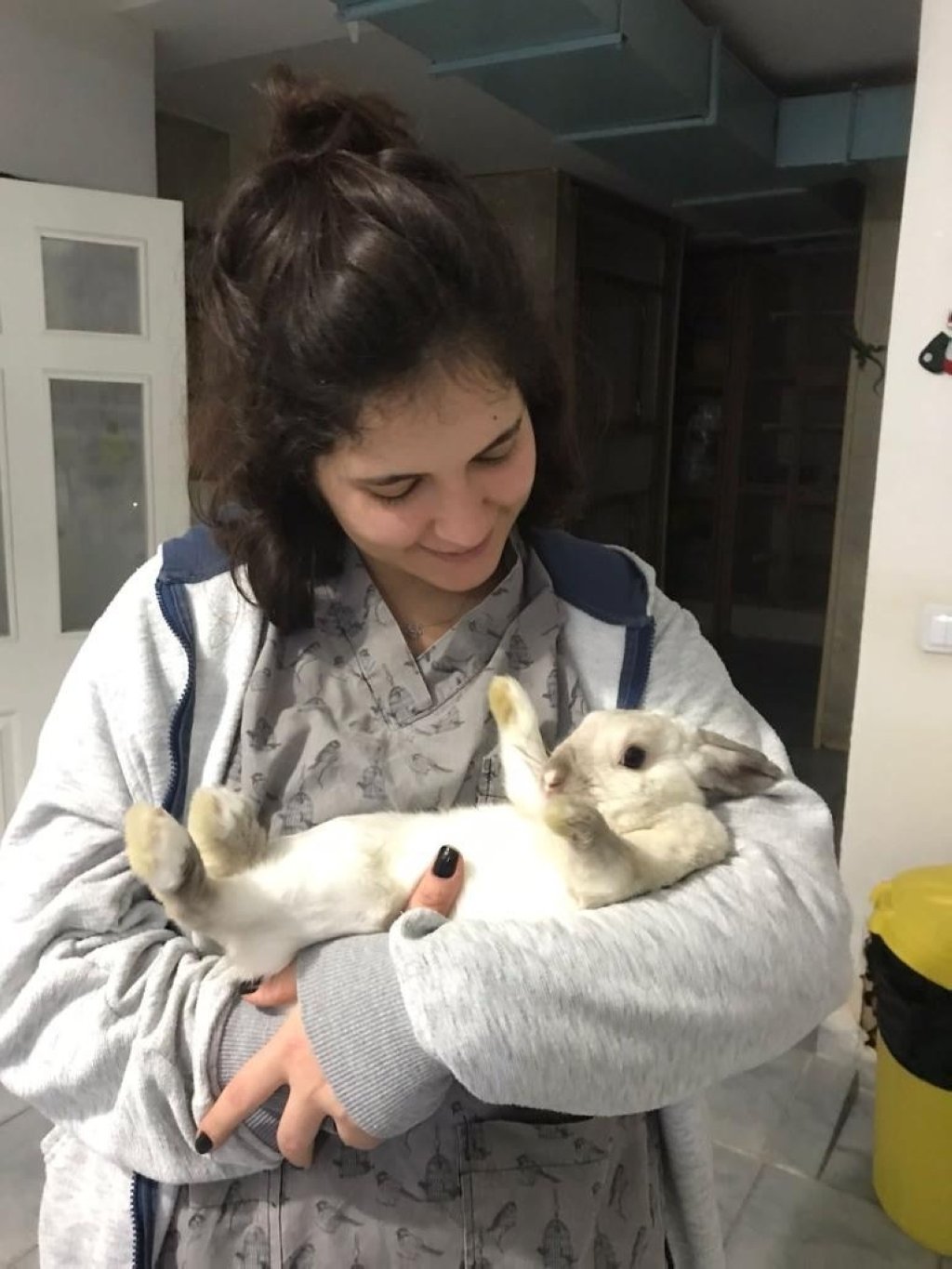 Merve Siirtli, a veterinarian at the exotic animal hospital, with a rabbit, Istanbul, Turkey. (Photo courtesy of hospital)