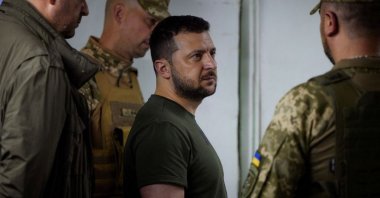Ukraine's President Volodymyr Zelenskyy visits a position of Ukrainian service members, as Russia's attack on Ukraine continues in Soledar, Donetsk region, Ukraine, June 5, 2022. (Ukrainian Presidential Press Service via Reuters)