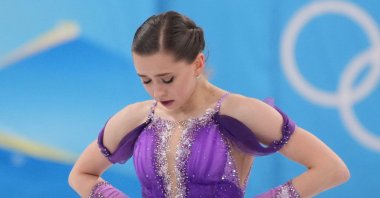 Kamila Valieva of Russia performs during the women's single figure skating short program in Capital Indoor Stadium at the Beijing 2022 Winter Olympics, Beijing, China, Feb. 15, 2022. (Alamy via Reuters)