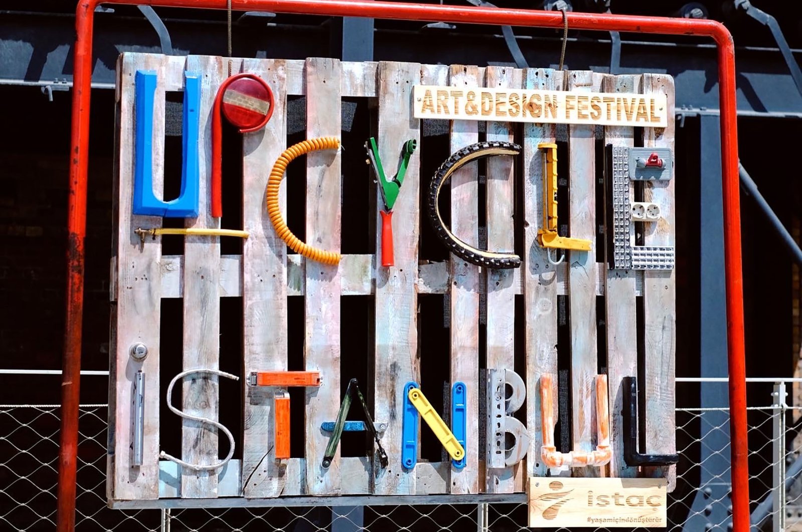 The Upcycle Istanbul sign can be seen at Museum Gazhane, in Istanbul, Turkey, June 4, 2022. (Photo courtesy of Upcycle Istanbul)