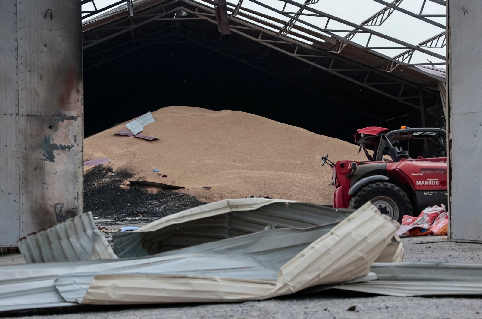 Seeds are seen in grain silos destroyed after it was shelled repeatedly, amid Russia&#039;s invasion of Ukraine, in the Donetsk region, Ukraine, May 31, 2022. (Reuters Photo)