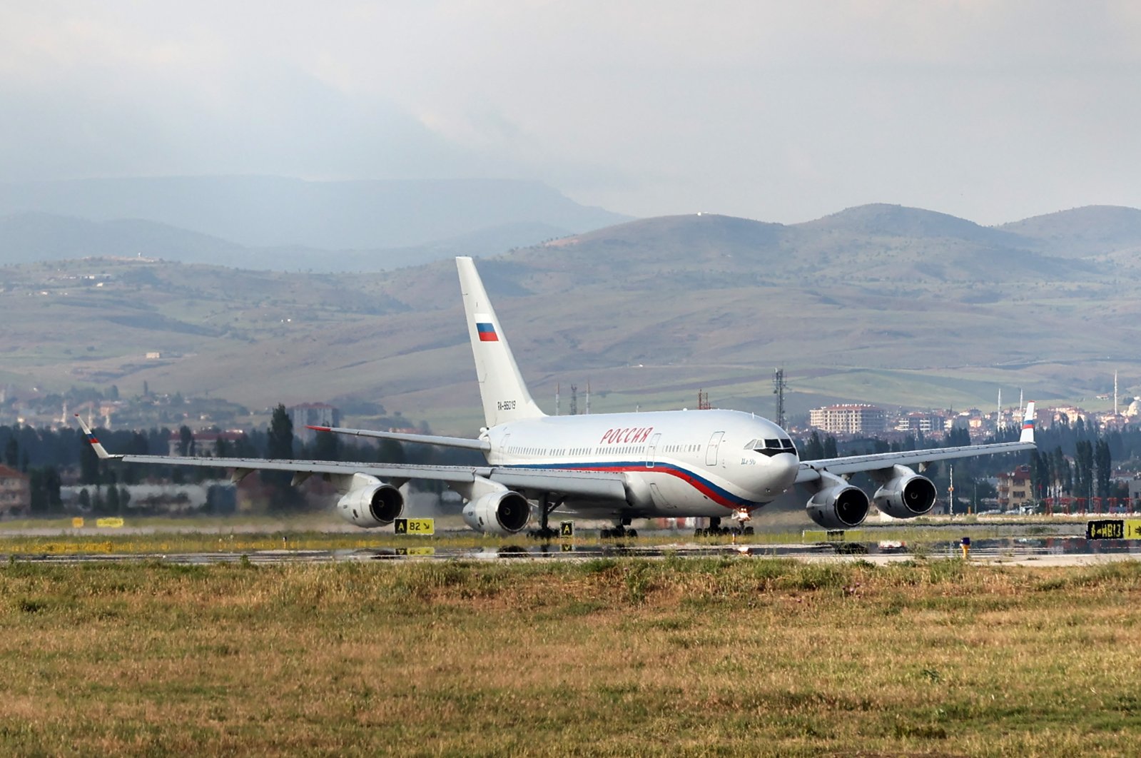 A photo shows a plane carrying Russian Foreign Minister Sergey Lavrov at the airport upon his arrival in Ankara, Turkey, June 7, 2022. (AFP Photo)