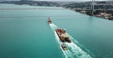 Pipelay vessel Castoro 10 sails in the Bosporus on its way to the Black Sea, Istanbul, Turkey, June 6, 2022. (DHA Photo)
